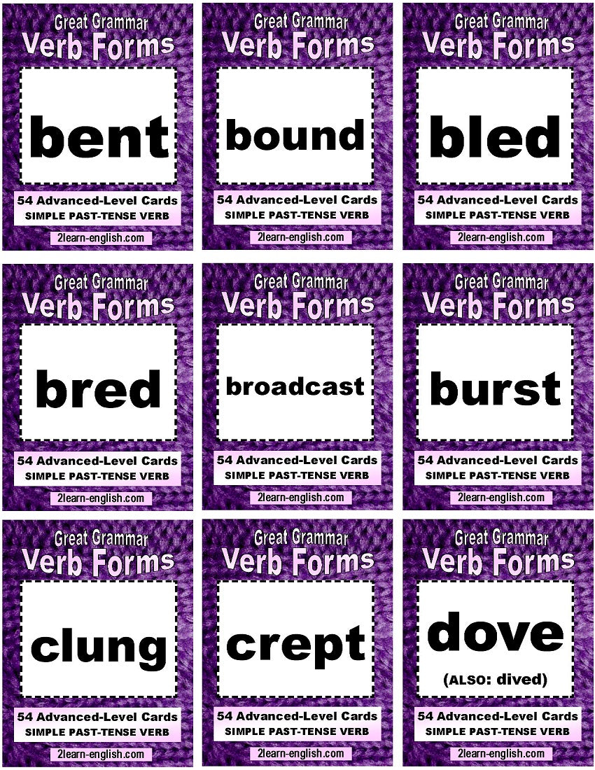 D-13.14 Get 162 Cards for 54 verbs, Advanced Base + Past-Form + Past Participles