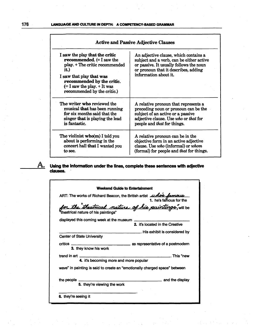 D-14.02 Use Passive vs Active Verbs in Sentences as Participial Adjectives, in Adjective Clauses