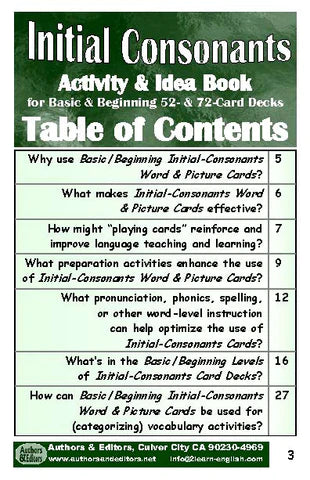 B-02a Initial Consonants 72-Page Activities & Ideas Book + Basic & Beginning 52 & 72-Card Packs