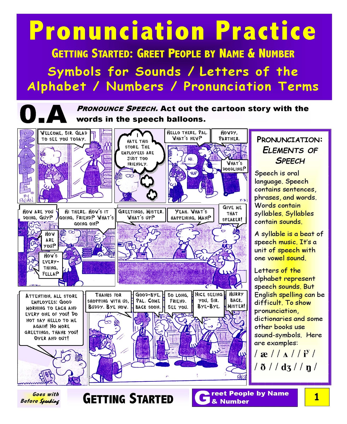 E-00.03b Get Pronunciation Practice with Symbols for Sounds, Alphabet Letters, & Greetings