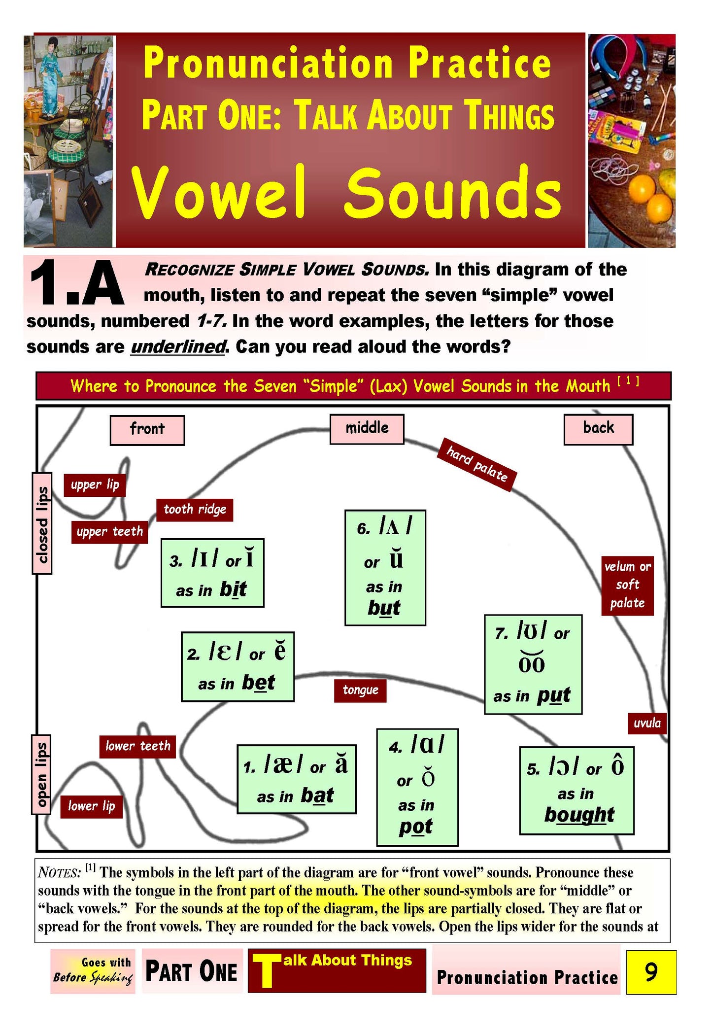 E-01.02 Recognize, Pronounce & Contrast Simple Vowel Sounds in Words for Things