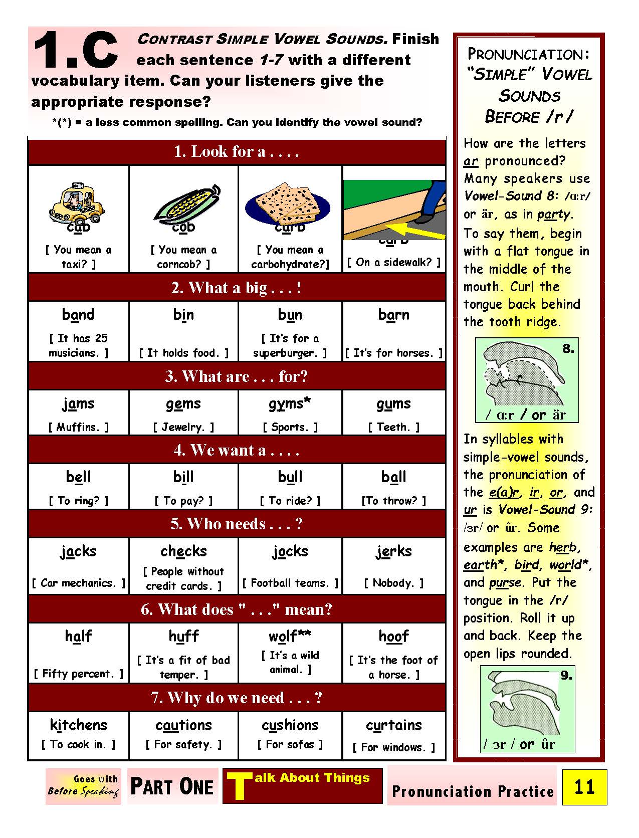 E-01.02 Recognize, Pronounce, & Contrast Simple Vowel Sounds in Words for Things