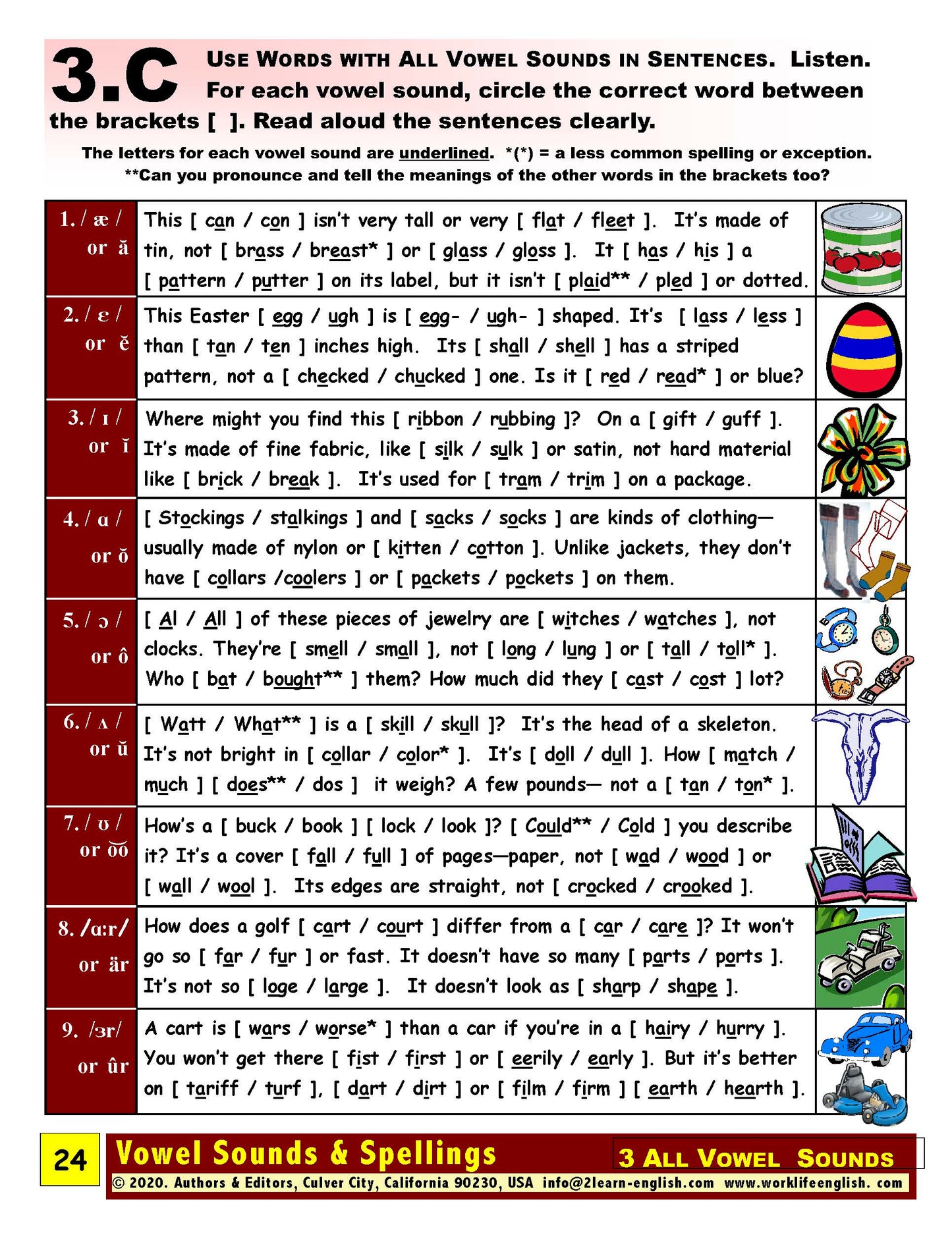 E-01.08 Recognize, Pronounce, & Contrast All Vowel Sounds in Comparison & Contrast of Words of Various Parts of Speech