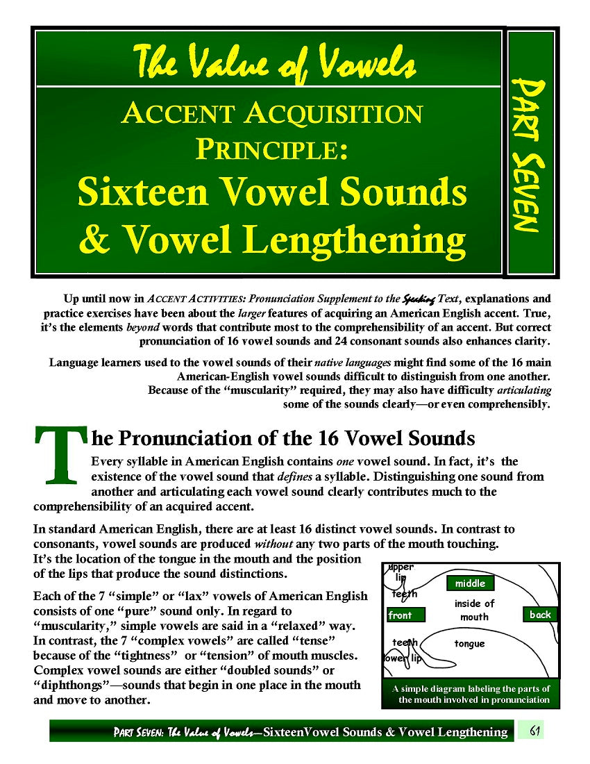 E-01.10 Review & Summarize the Pronunciation of 16 Vowel Sounds & Principle of Vowel Lengthening