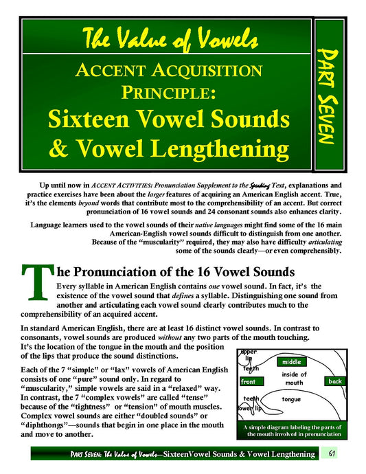 E-01.10 Review & Summarize the Pronunciation of 16 Vowel Sounds & Principle of Vowel Lengthening