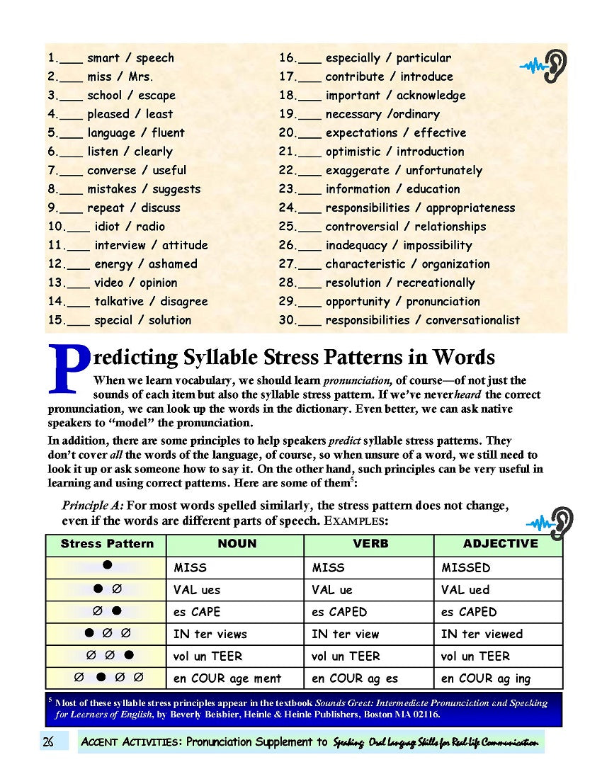 E-02.08 Acquire Effective Accent-Acquisition Principles: Syllables & Syllable-Stress Patterns
