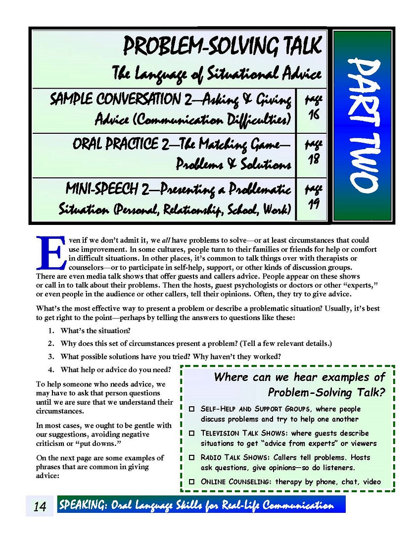 E-10.05 Use “Language of Situational Advice” to Request Help, Present & Resolve Problems