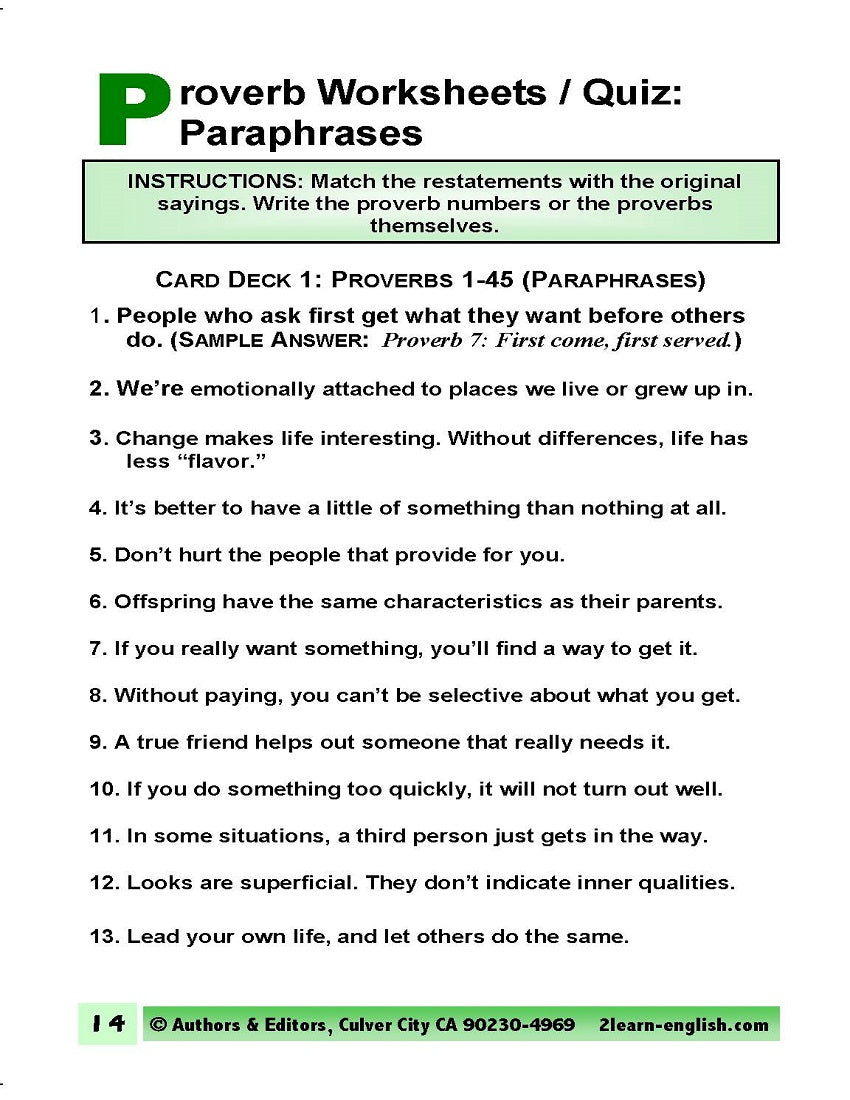C-09a Phrasing of Proverbs (28 Page How-to Resource Book)