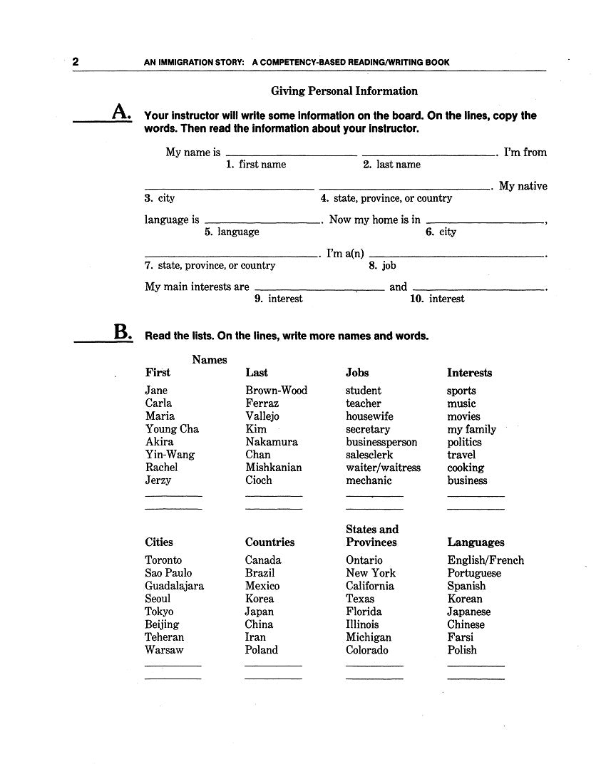 F-01.04 Get Vocabulary of Personal Info, Write It in Sentences & Play a Strategy Game