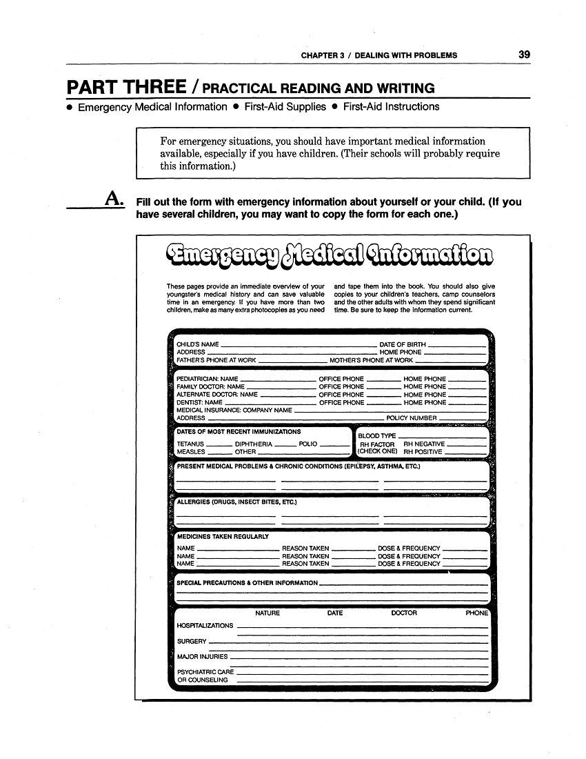 F-03.08 Get a (Typical) Form, a List of Supplies & First-Aid Instructions