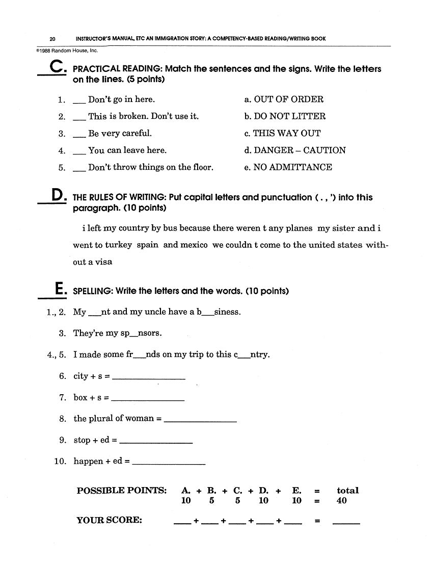 F-06.10 Give/Take Progress Tests on Acquisition of (Low) Intermediate Vocabulary & Reading/Writing Skills