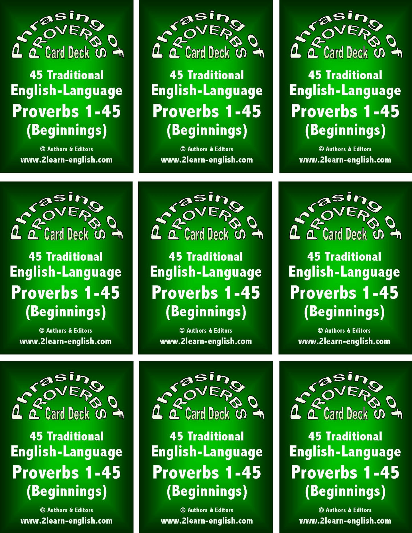 F-07.07b Produce & Use Phrasing of Proverbs Card Decks 1-45 & 46-90 (Beginnings & Endings)