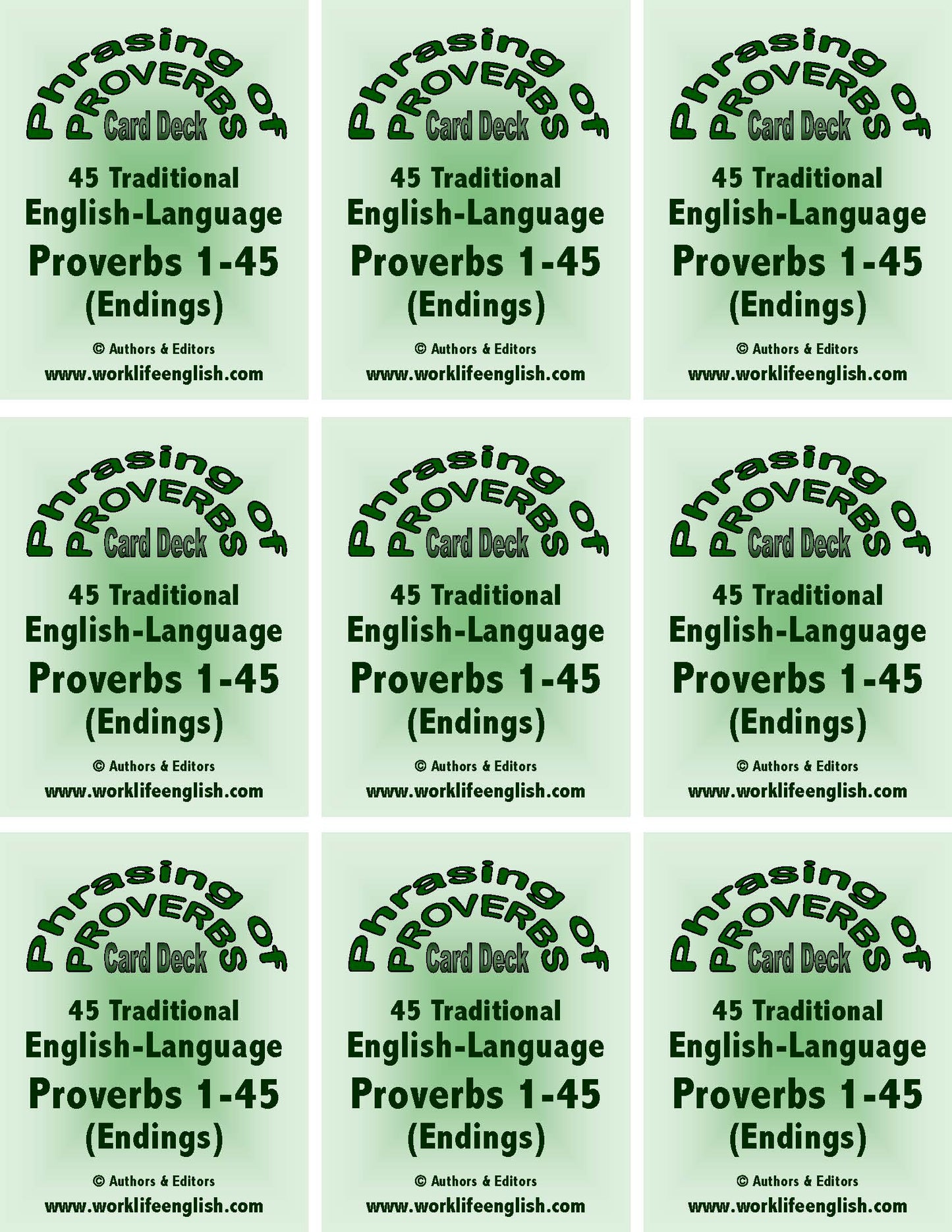 F-07.07b Produce & Use Phrasing of Proverbs Card Decks 1-45 & 46-90 (Beginnings & Endings)