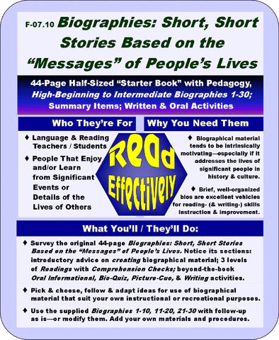 F-07.10 Promote Reading Integrated with All Language Skills with Biographical Info About Famous People