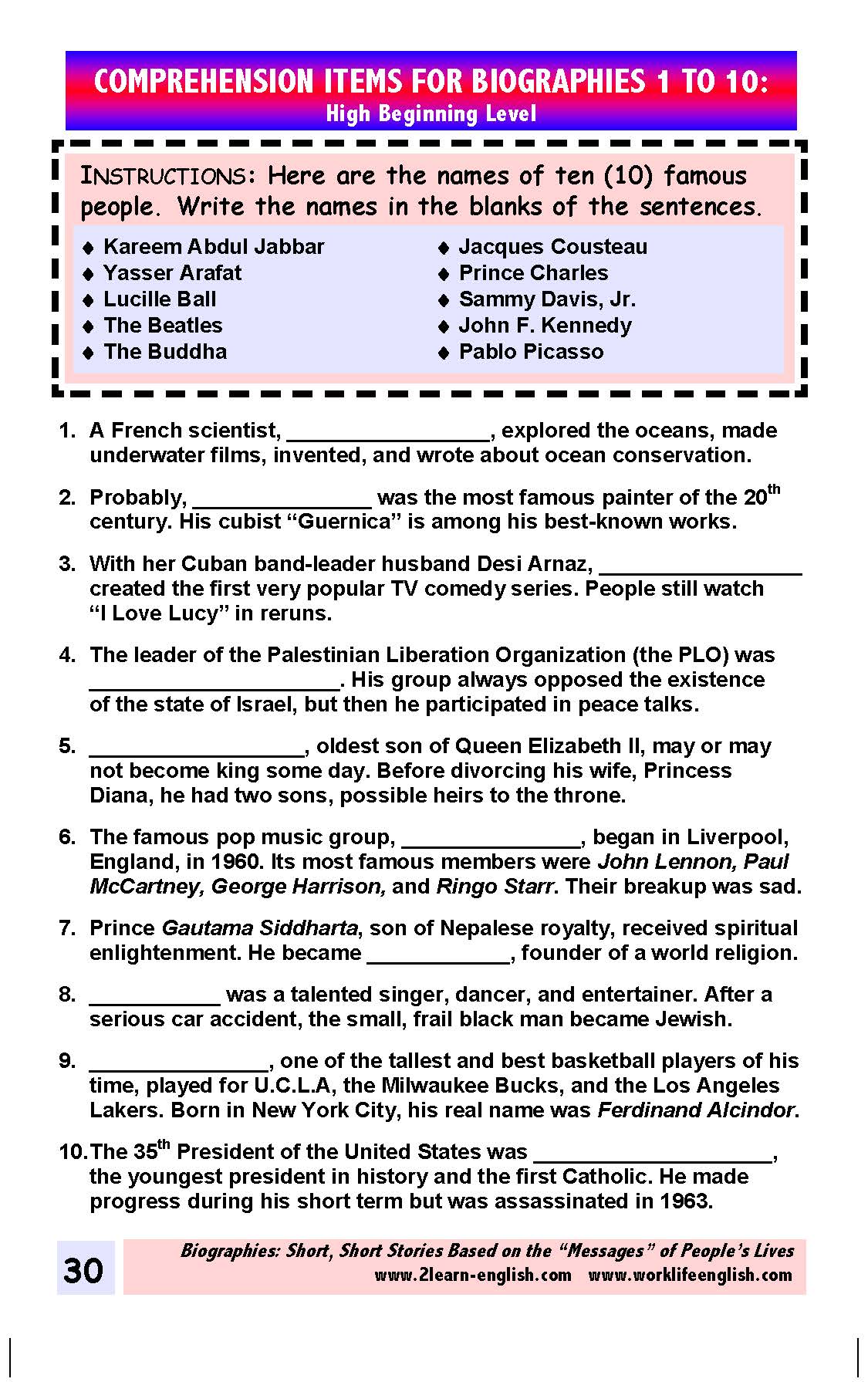 F-07.10 Promote Reading Integrated with All Language Skills with Biographical Info About Famous People