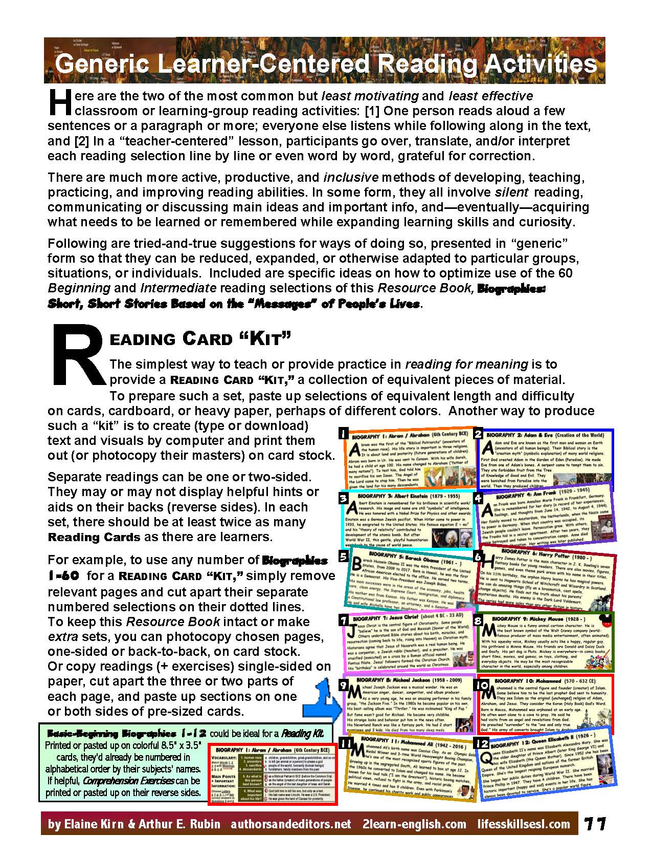 F-07.11e Review Generic Learner-Centered Reading Activities & Tests, Get It All Together with Advanced Biographical Articles