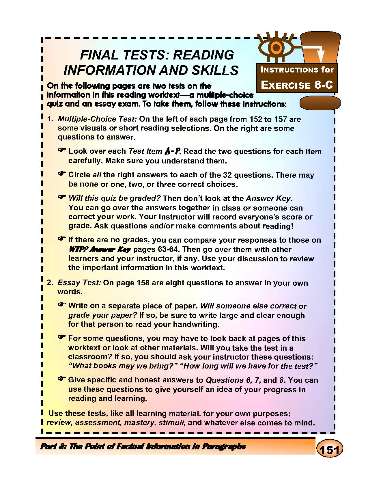 F-07.15 Give/Take a “Final Exam” on Getting the Point of Eight (8) Kinds of Reading Material