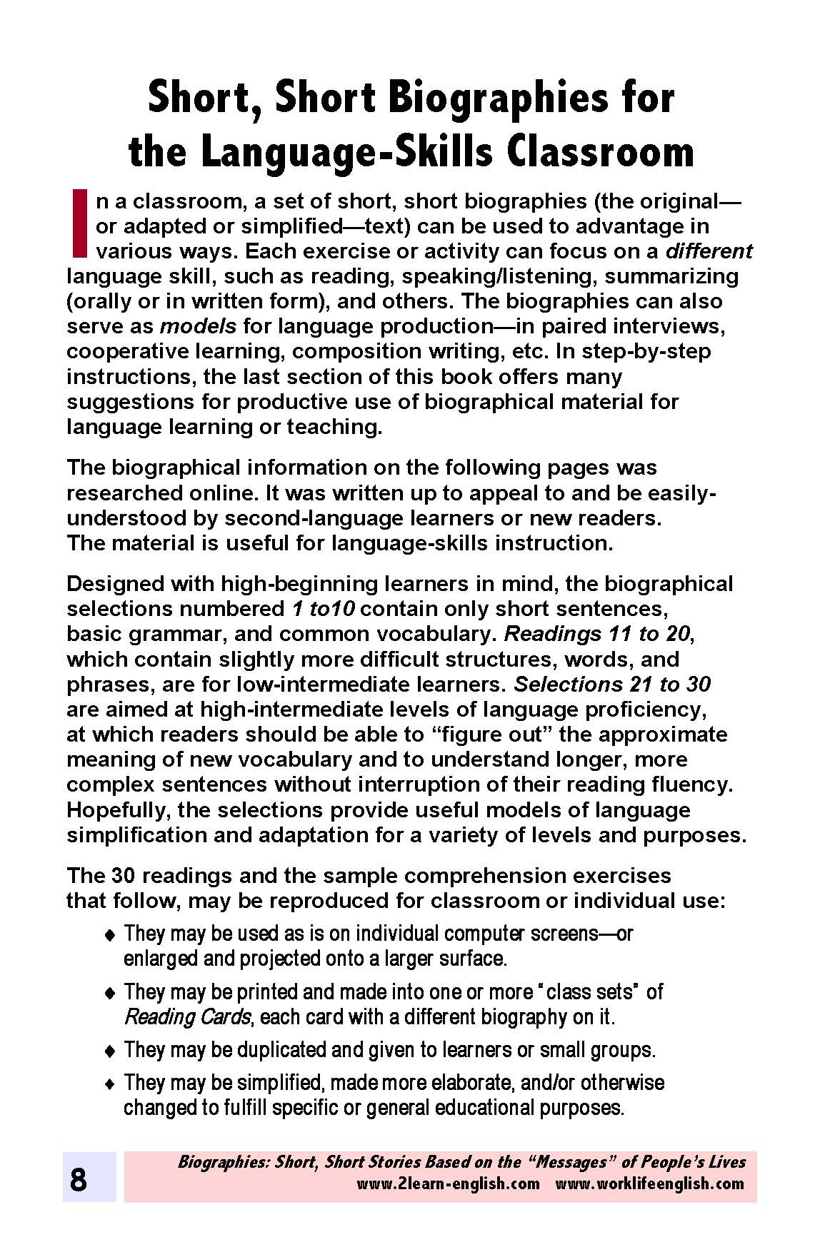 H-01b Biographies: Short, Short Stories Based on the “Messages” of People’s Lives (Condensed Starter Book)