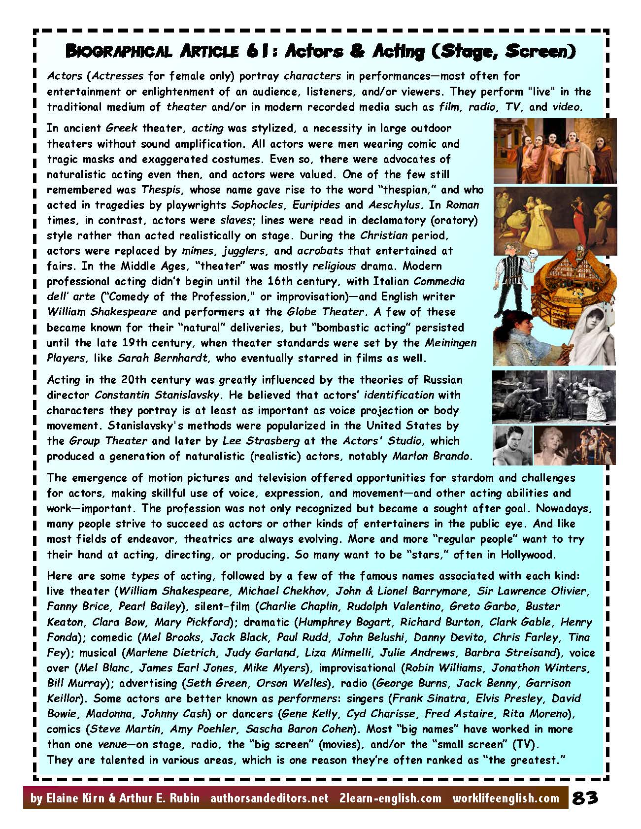 H-01.05 Get 20 Advanced-Level Biographical Articles 61-80 + Comprehension/Thinking Activities & Answers