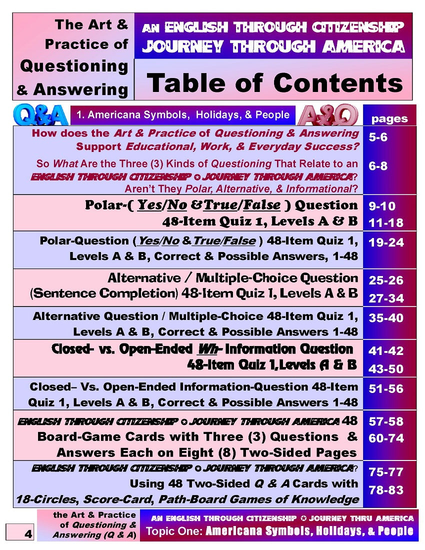 H-03a English Through Citizenship/Journey Through America: the Game - Questioning & Answering Resource for Topic 1
