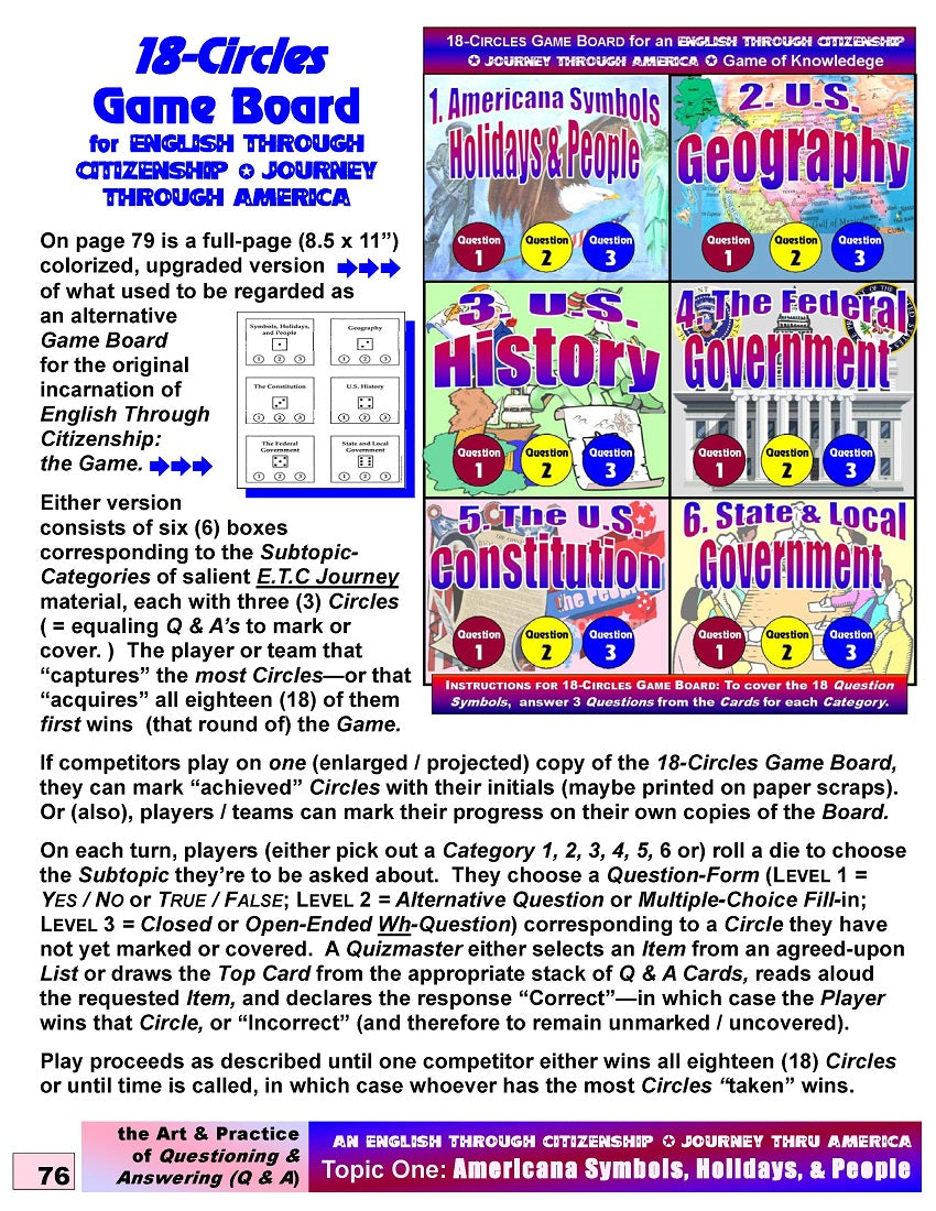 H-03a English Through Citizenship/Journey Through America: the Game - Questioning & Answering Resource for Topic 1