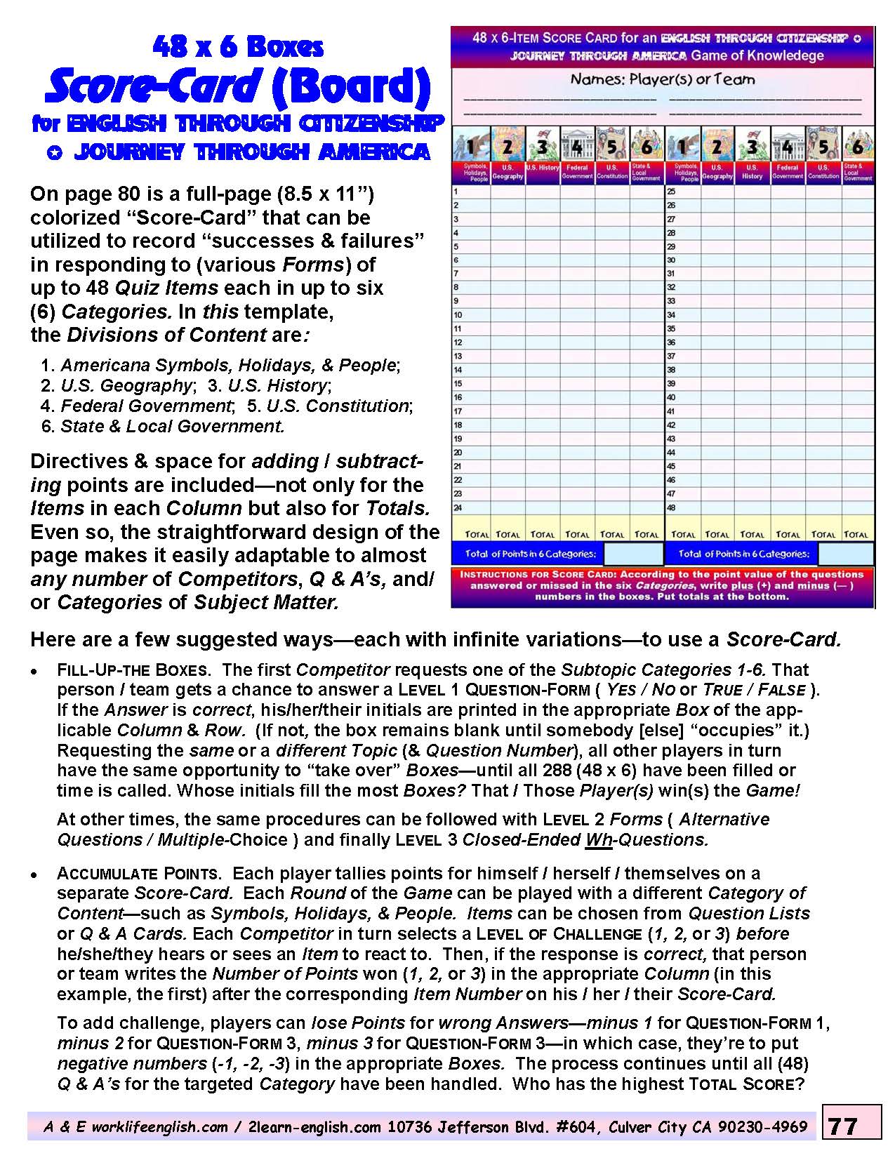 H-03a English Through Citizenship/Journey Through America: the Game - Questioning & Answering Resource for Topic 1
