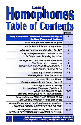 C-05a Using Homophones 32 Page Beginning Activities & Ideas Book + 9 Pair Card Decks 1-6 (Print Version + Shipping)