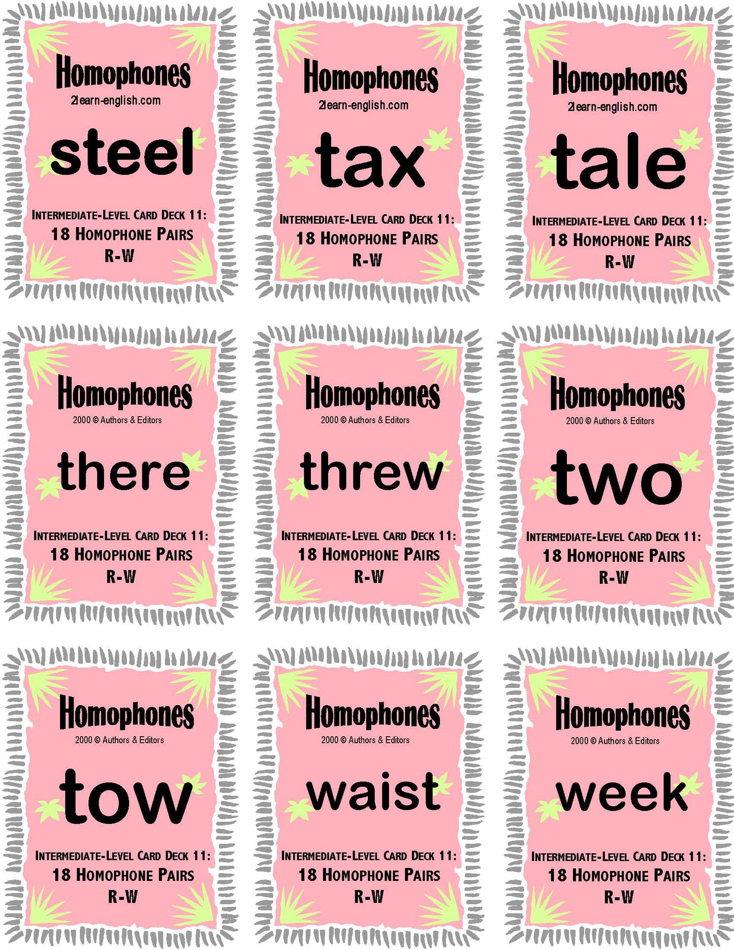 C-05b Using Homophones 44 Page Intermed Activities & Ideas Book + 18 Pair Card Decks 7-11 (Print Version + Shipping)