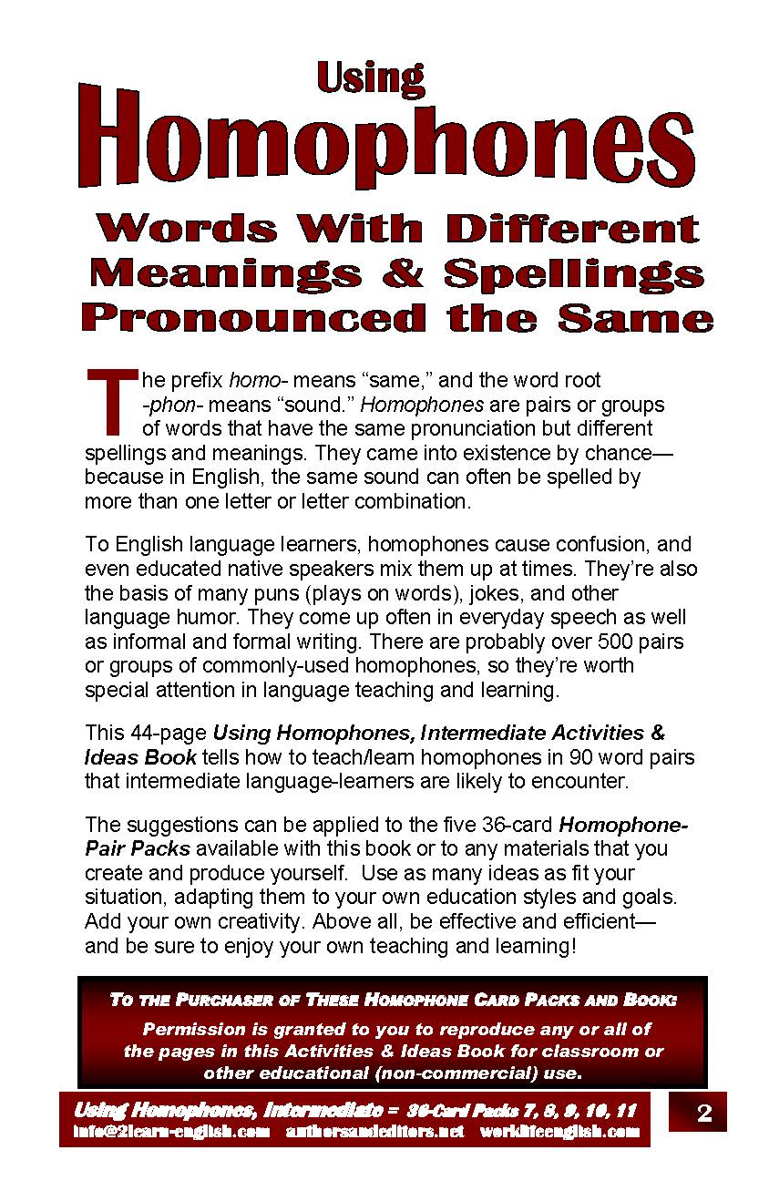 C-05b Using Homophones 44 Page Intermed Activities & Ideas Book + 18 Pair Card Decks 7-11 (Digital Version)