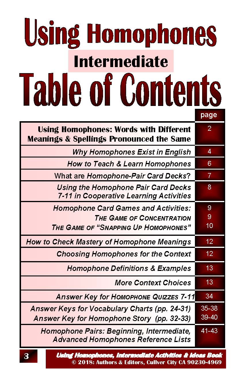 C-05.05 Homophones, Intermediate 18 Pairs + 44-Page Book