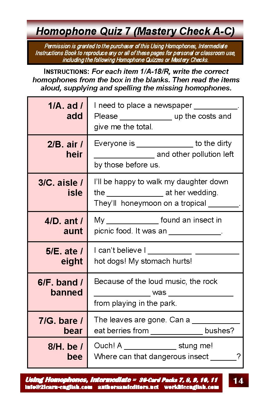 C-05.05 Homophones, Intermediate 18 Pairs + 44-Page Book