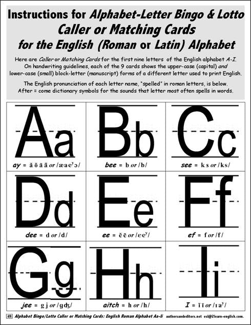 Instructions for Alphabet Bingo and Lotto