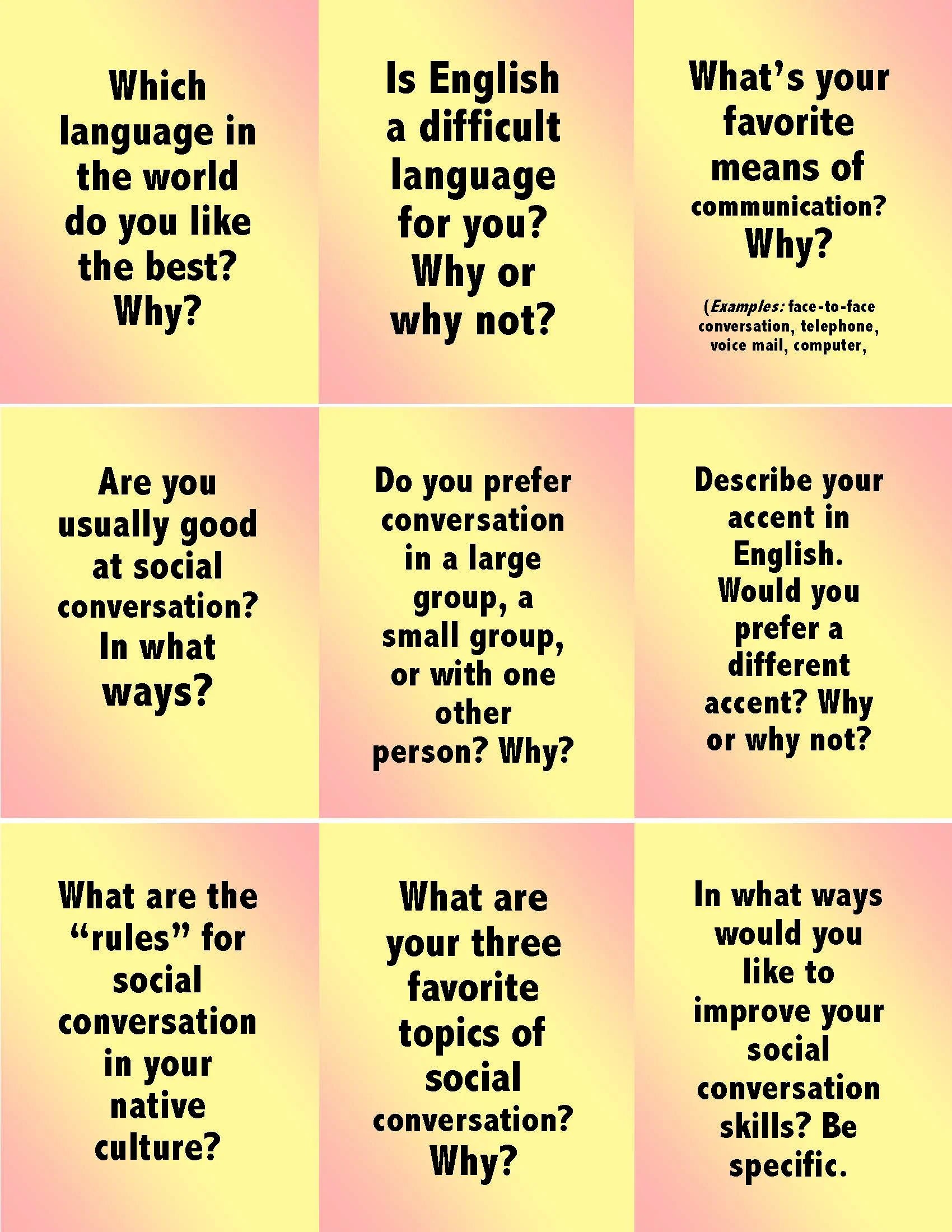 SAMPLE OF 72 OPEN ENDED QUESTION CARDS