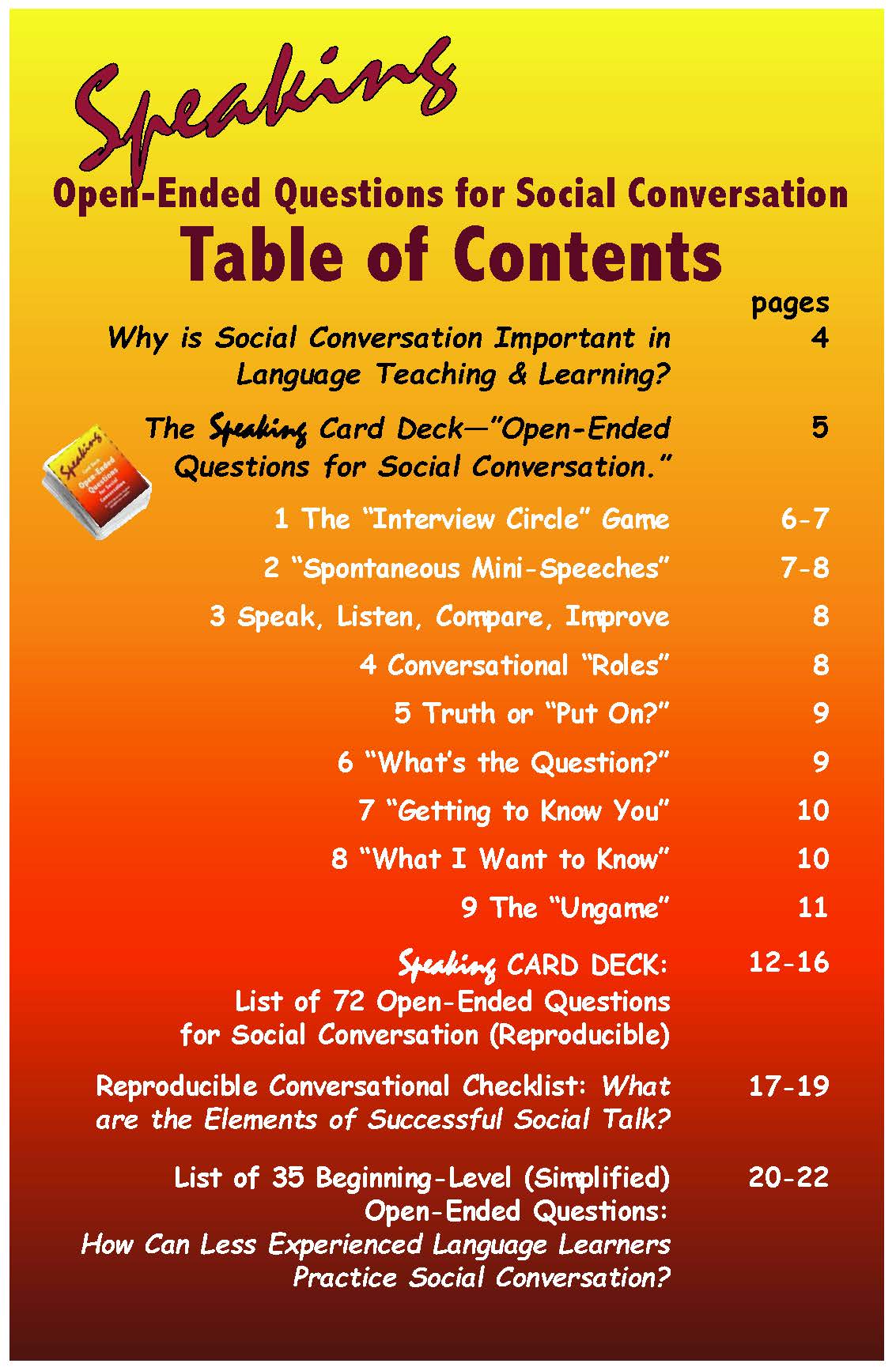 TOC FOR OPEN ENDED QUESTIONS INSTRUCTORS BOOK