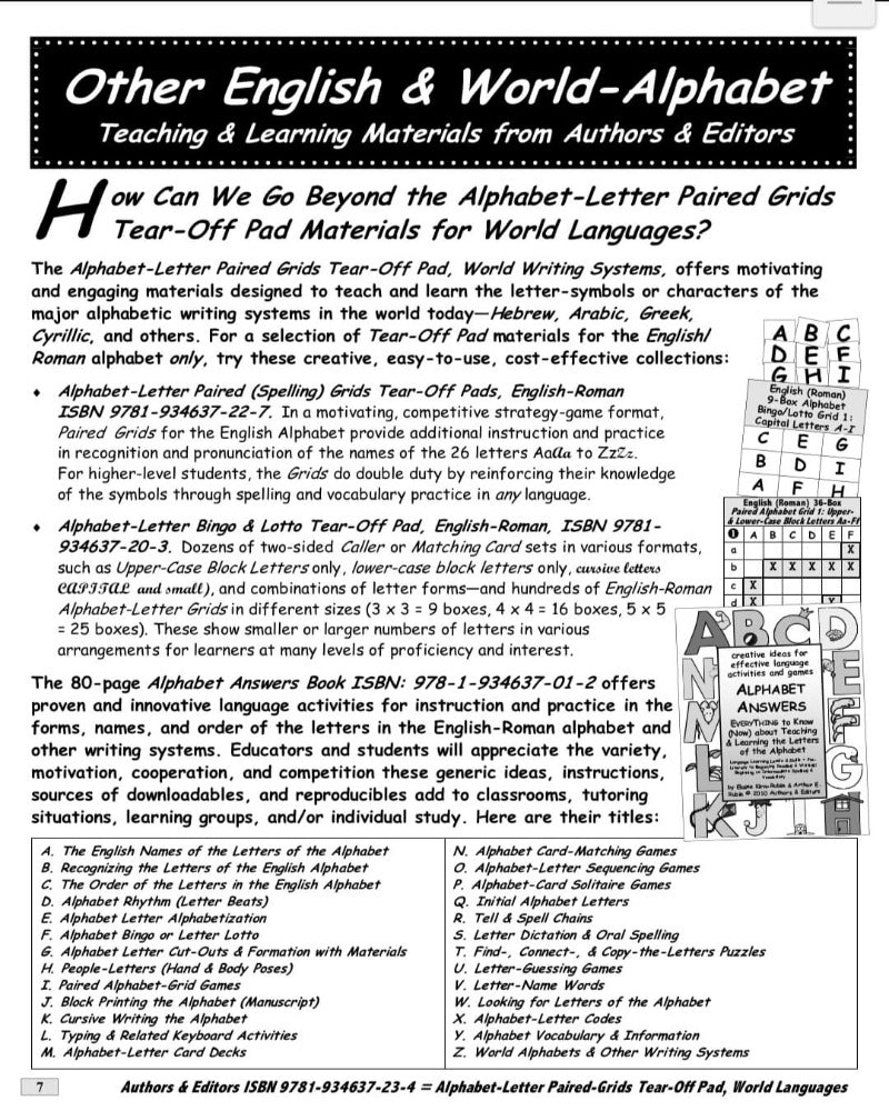 Alphabet Letters Paired Grids: World-Writing Systems Strategy Boards ...