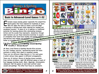 B. Phonics Bingo <br/> Levels 1 to 4 = Basic, Beginning, <br/> Intermediate, Advanced + 4 Activities & Ideas Books (Digital Version)
