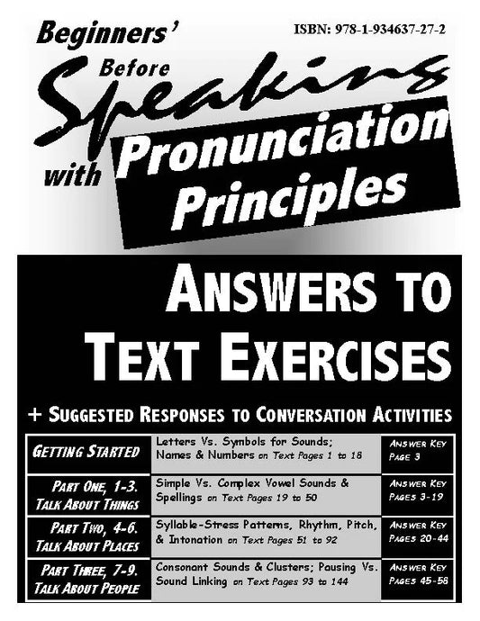 E. Beginners' Before Speaking with Pronunciation Principles: Reproducible Answer Key (Print Version + Shipping)