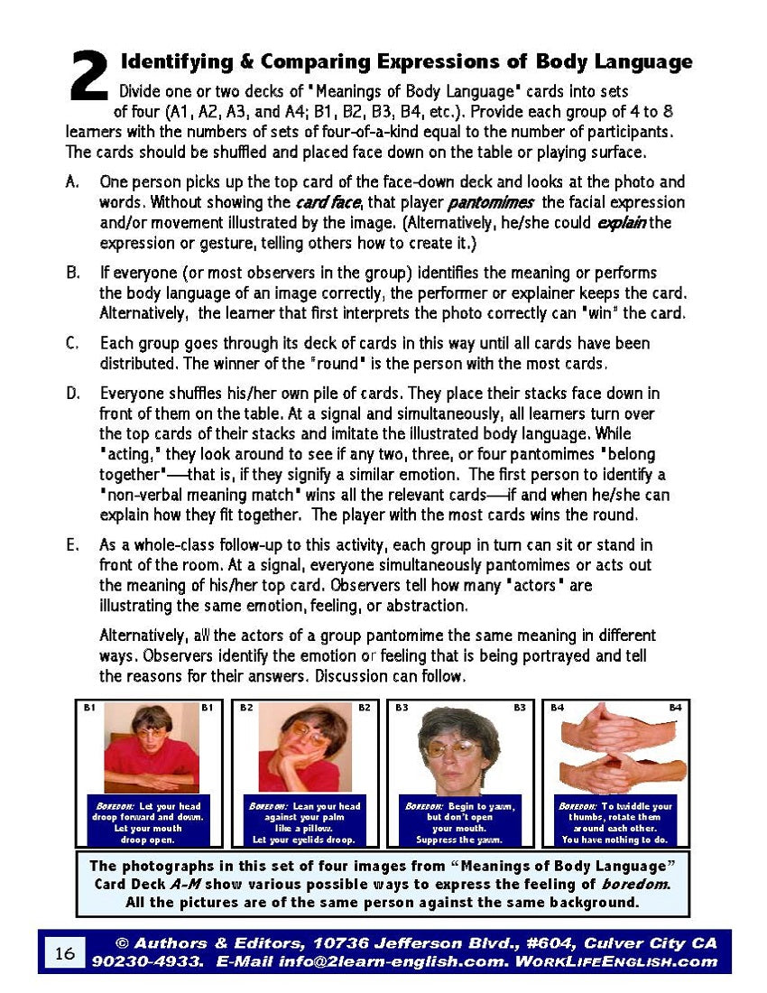 E-00.01a Instruction in Non-Verbal Body Language: Oral- Skills Activities & Lessons