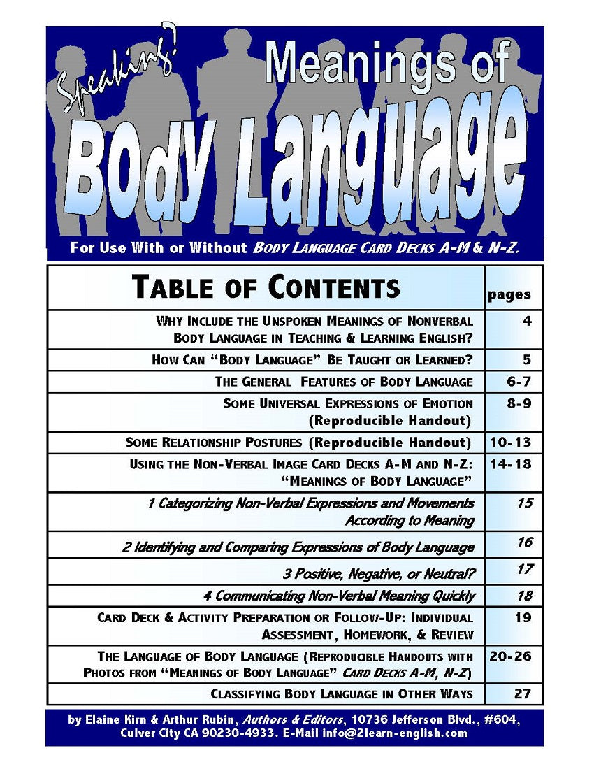 E-00.01a Instruction in Non-Verbal Body Language: Oral- Skills Activities & Lessons