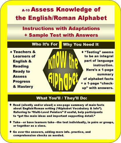 A-10: Assess Knowledge of the English/Roman Alphabet