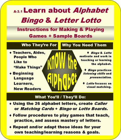 Alphabet Bingo and Lotto Directions and Info Graphic