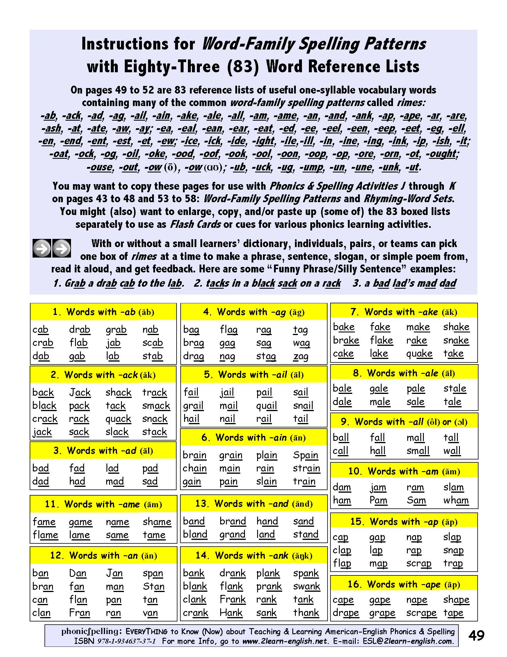 Get 48 Most Common Word-Family Spelling Patterns – Work/Life English
