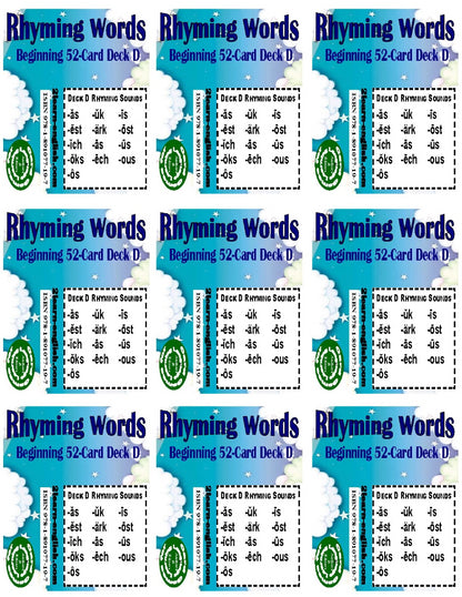 B-03.06 Get & Use Deck D of 52 Beginning Rhyming-Words Picture Cards