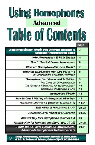 C-05.07 Homophones, Using <br/> Level 4 = Advanced br/> 4 Packs of 27 Vocabulary Pairs each + 44-Page Book (Print Version + Shipping)