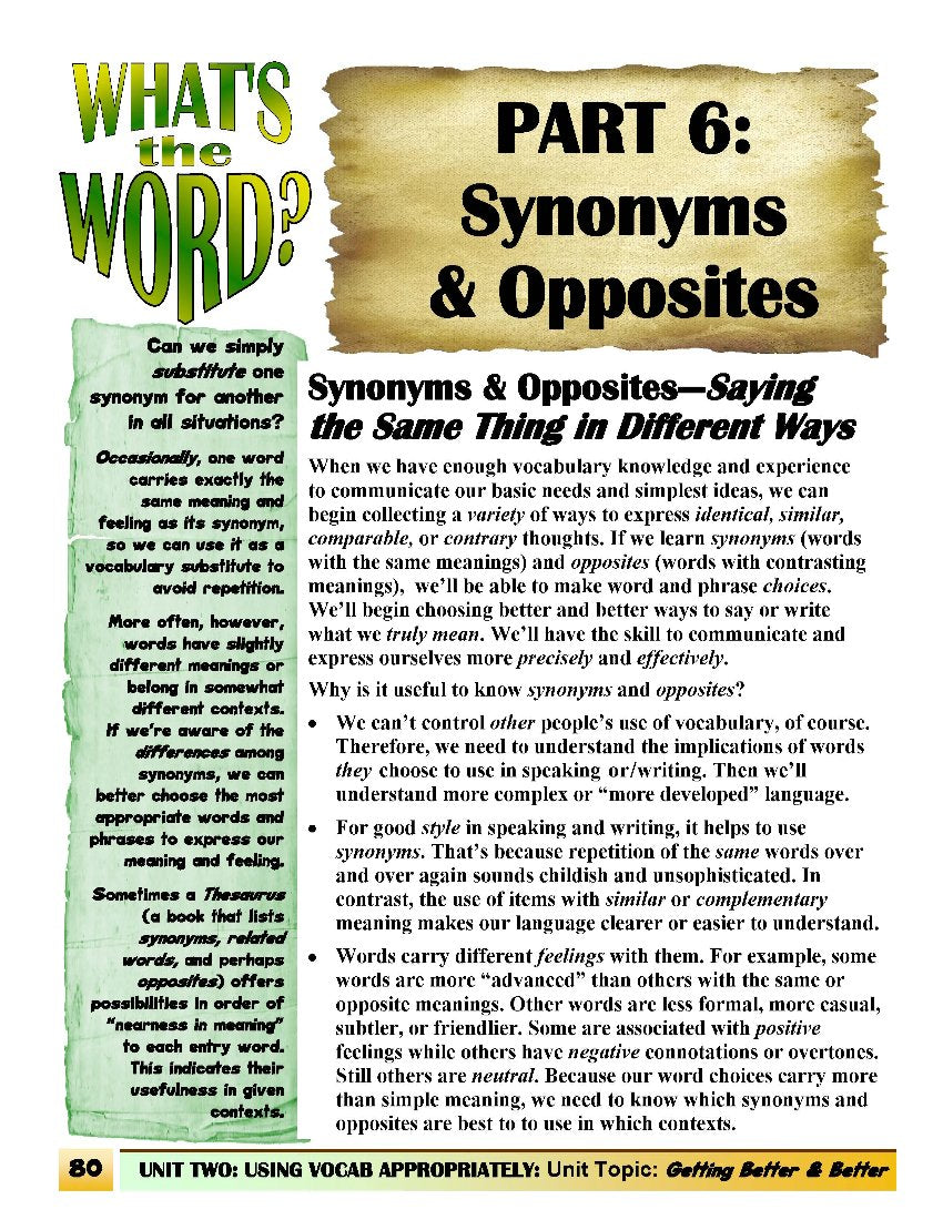 C-05.10 Use Synonyms & Opposites: Saying the Same Thing in Different Ways