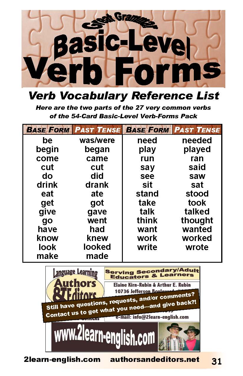 D-08.07 Get Reasons & Instructions for Use of 27 Basic (Regular & Irregular) Verb-Form Card Pairs (& Beyond)