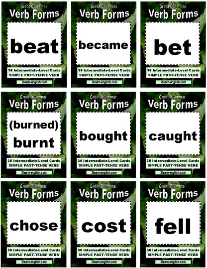 D-13.12 Get 108 Cards for 36 Verbs, Intermediate Base + Past-Form + Past Participles