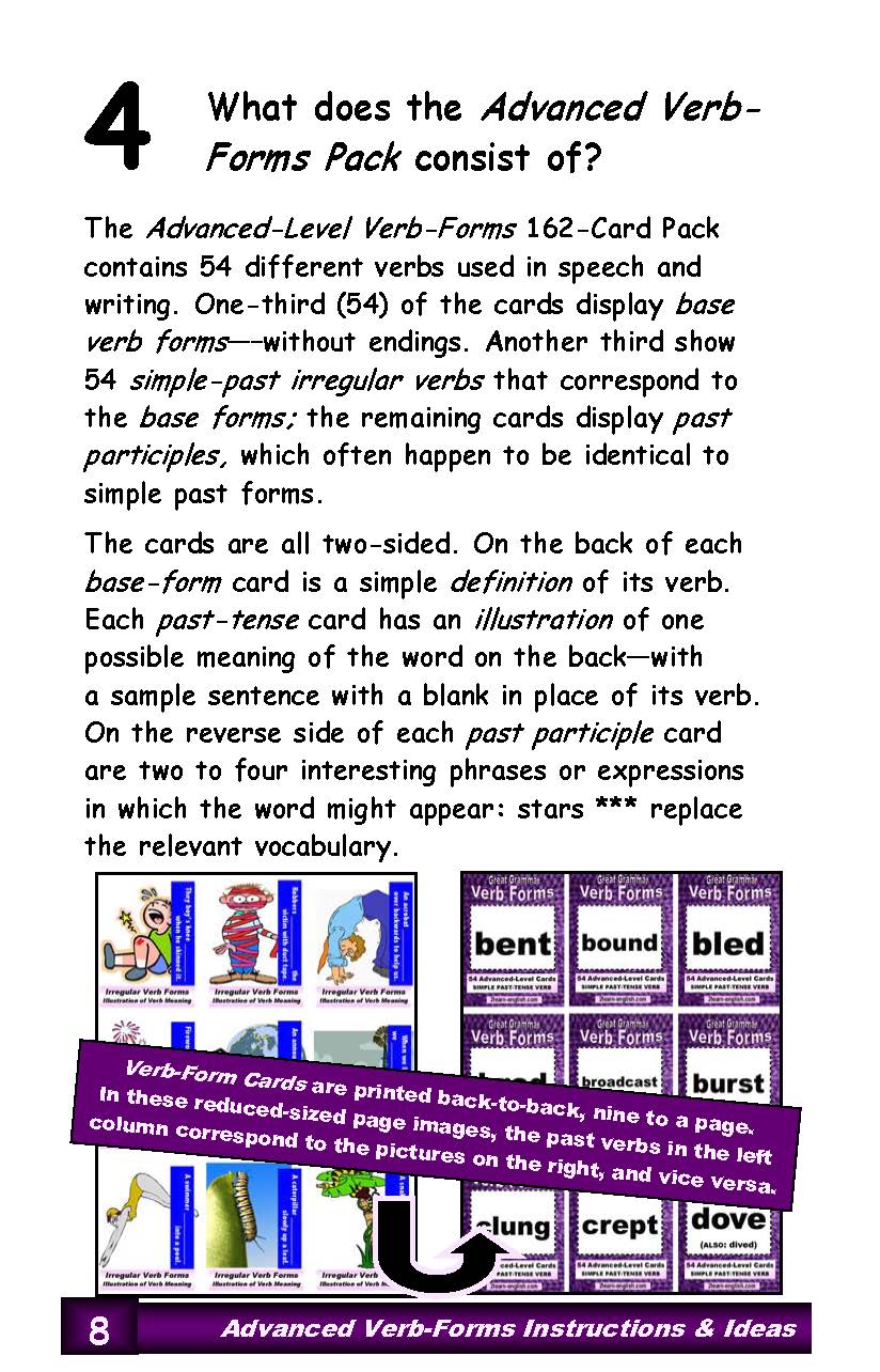 D-13.13 Instructions for 54 Advanced (Irregular) Verb Card Triads & More