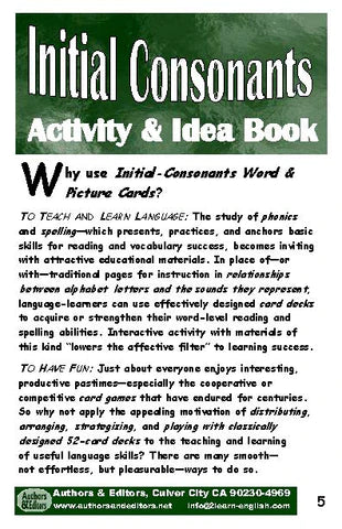 D. Initial Consonants Levels 1 & 2 = Basic & Beginning, 52- & 72-Card Decks, 72-Page Activities & Ideas Book