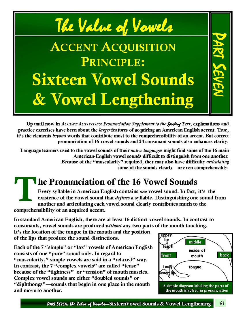 E-01.10 Review & Summarize the Pronunciation of 16 Vowel Sounds + the Sound Principle of Vowel Lengthening